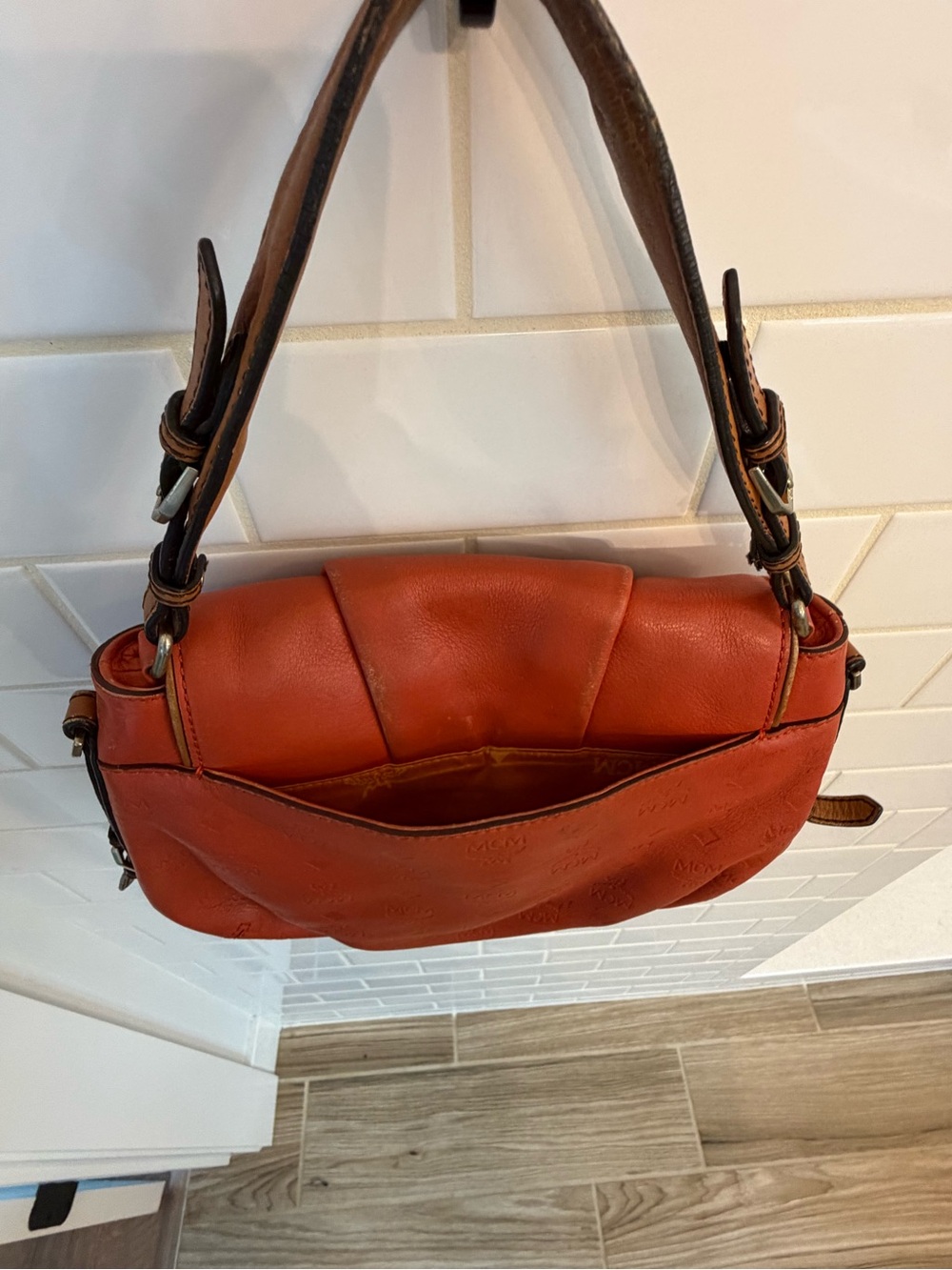 MCM Burnt Orange Leather Flap Shoulder Bag - Picture 6 of 8